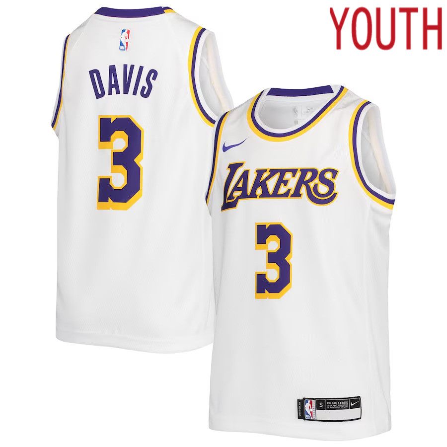 Youth Los Angeles Lakers 3 Anthony Davis Nike White Swingman NBA Jersey